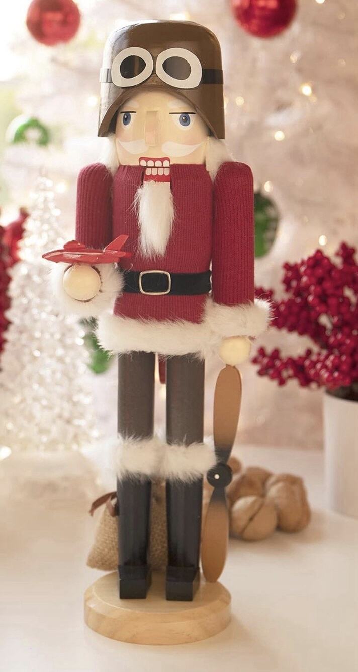 Clever Creations Pilot 15 Inch Traditional Wooden Nutcracker